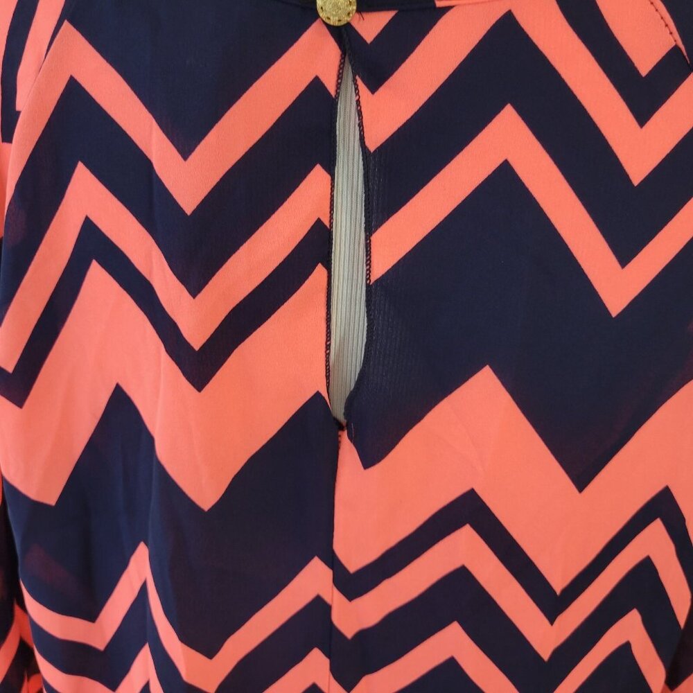 Absolute Angel Women XL Top Pink Blue Zig Zag Boat Neck Long Sleeve GEO14E - Picture 6 of 7